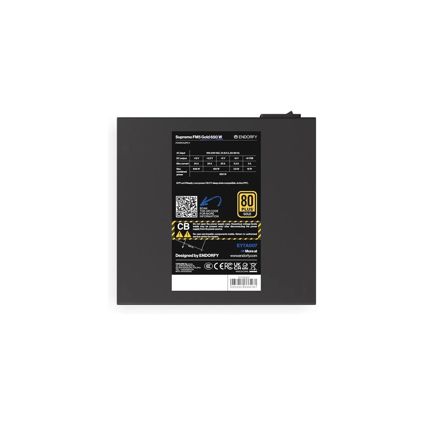 Endorfy Power Supply|ENDORFY|EY7A007|650 Watts|Efficiency 80 PLUS GOLD|MTBF 100000 hours|EY7A007