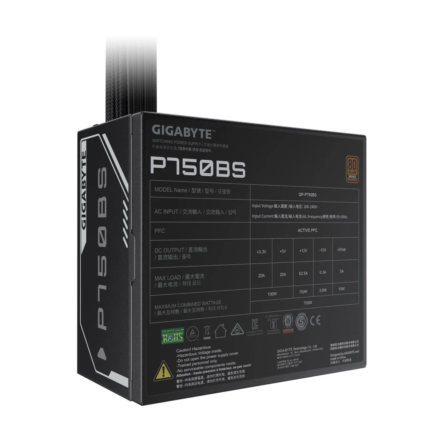 Gigabyte Power Supply|GIGABYTE|GP-P750BS|750 Watts|Efficiency 80 PLUS BRONZE|PFC Active|MTBF 100000 hours|GP-P750BS