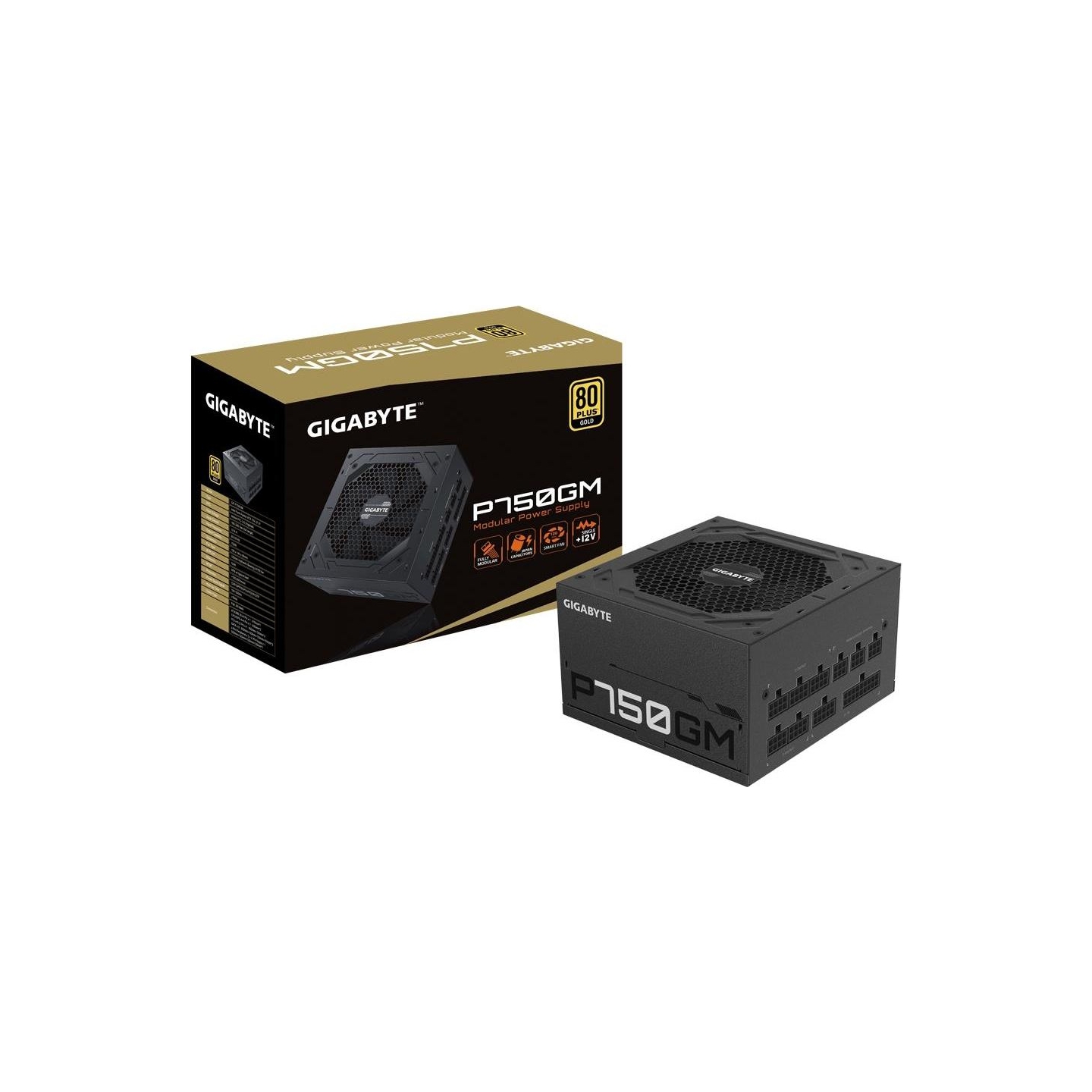 Gigabyte Power Supply|GIGABYTE|GP-P750GM|750 Watts|Efficiency 80 PLUS GOLD|PFC Active|MTBF 100000 hours|GP-P750GM