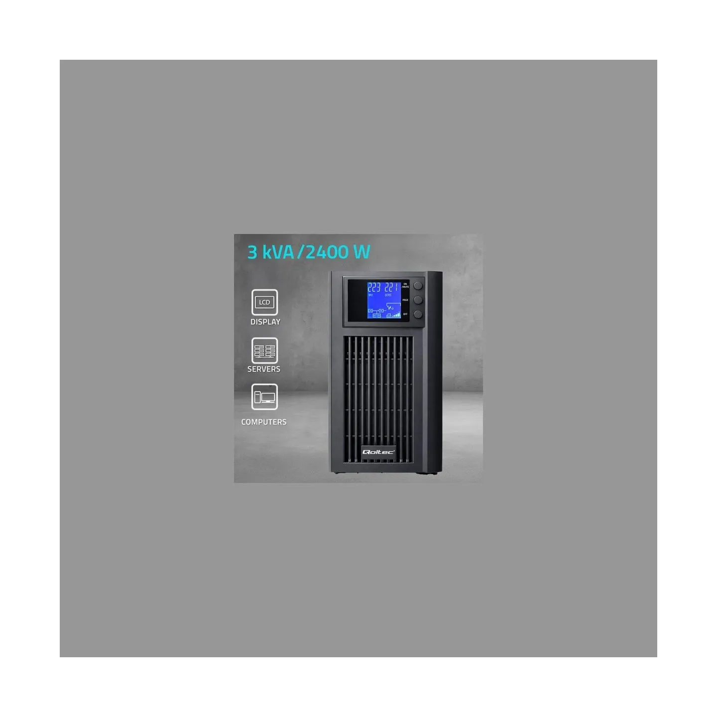 Qoltec Pure Sine Wave UPS 3kVA 2400W AVR LCD