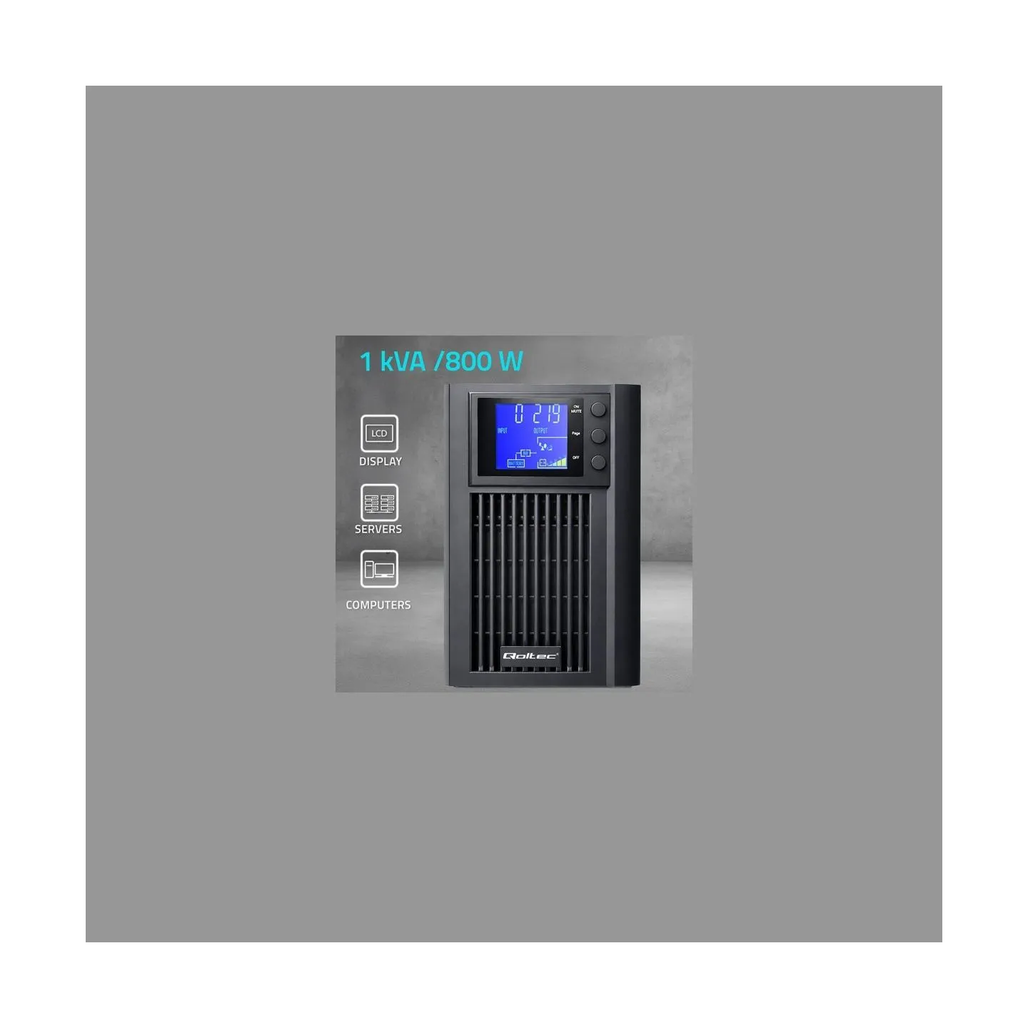 Qoltec Pure Sine Wave UPS 1kVA 800W AVR LCD