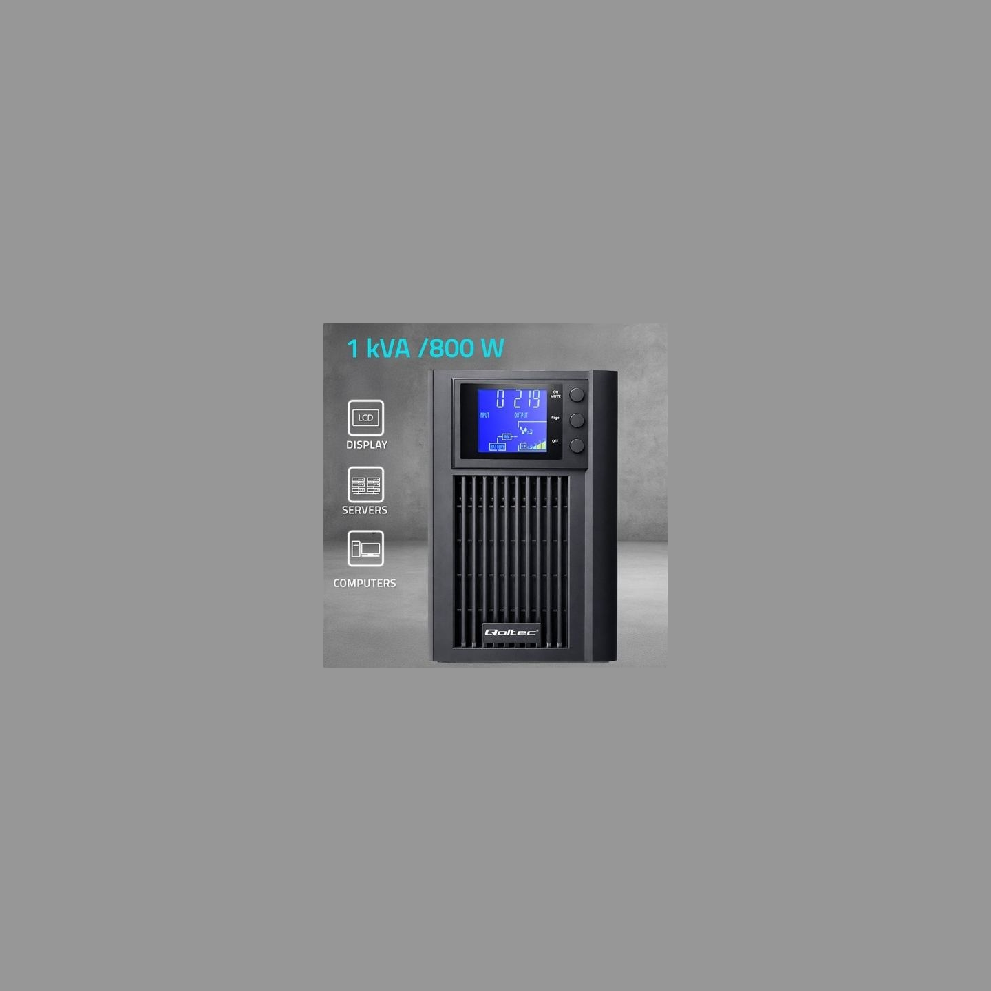 Qoltec UPS 1kVA 800W AVR LCD