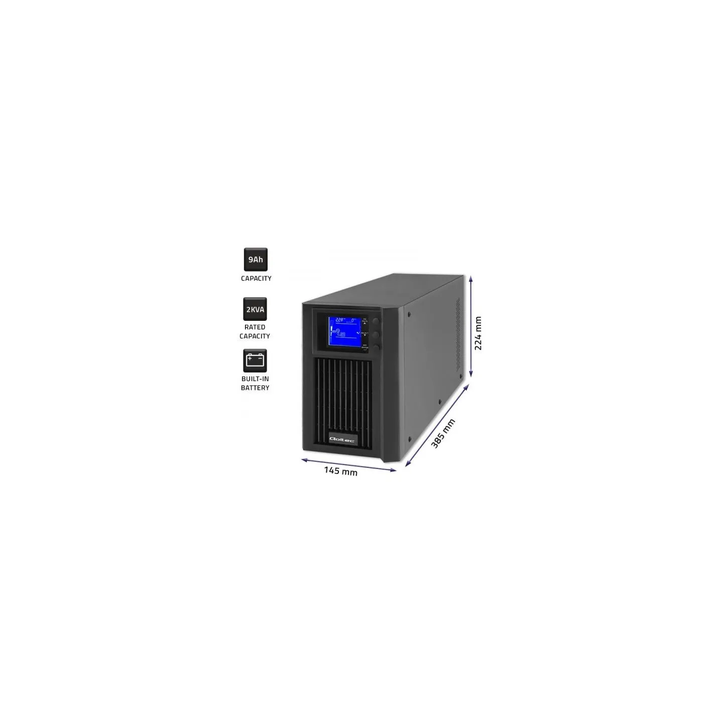 Qoltec UPS on line Pure Sine Wave, 2kVA, 1.6kW, LCD