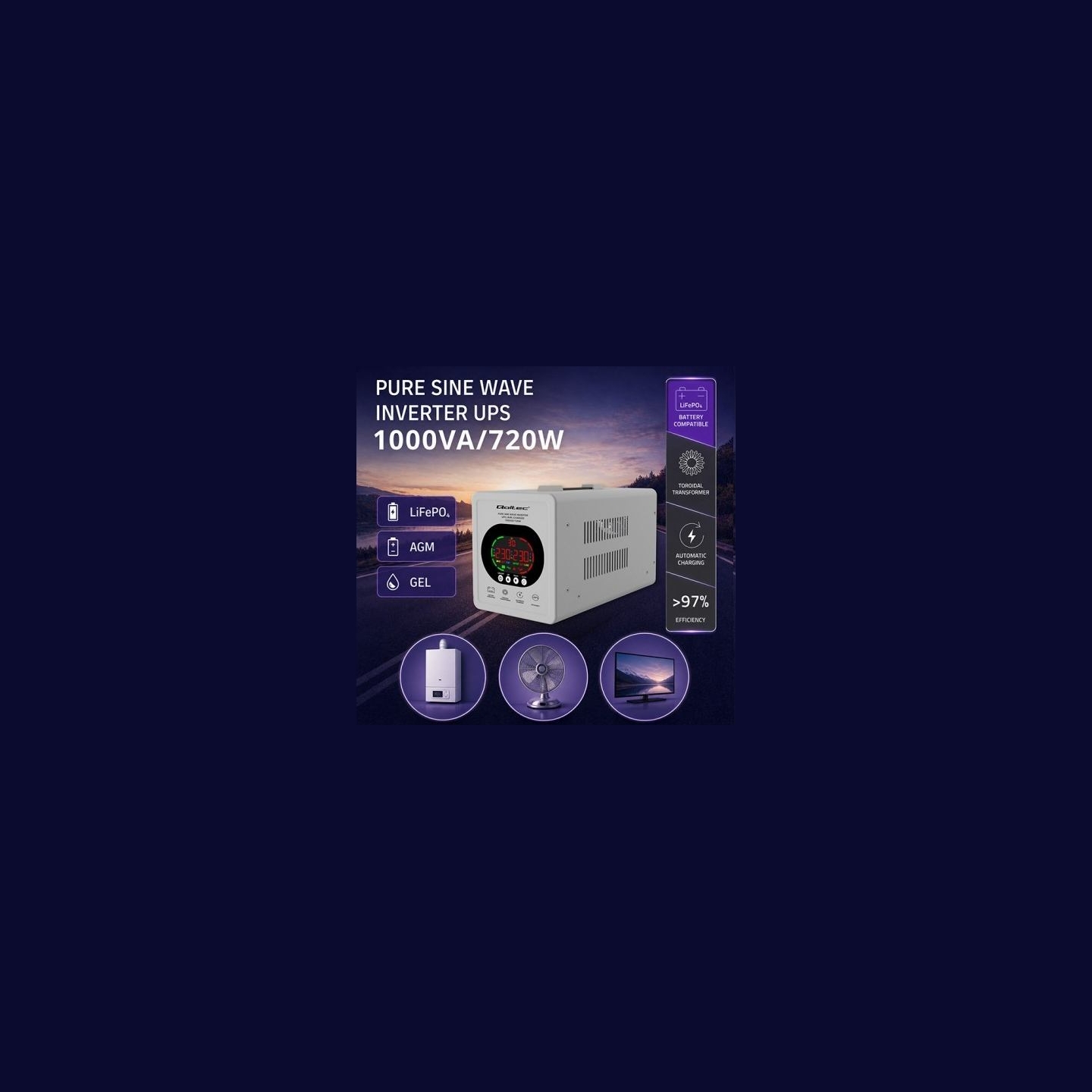 Qoltec Pure Sine Wave UPS 1000VA/720W