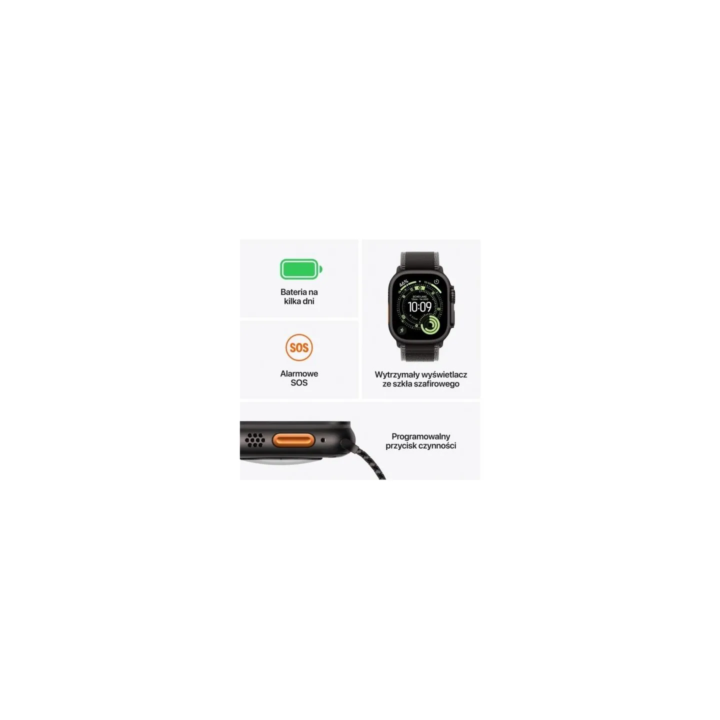 Apple Watch Ultra 3 GPS + Cellular 49mm Black Titanium Case with Black/Charcoal Trail Loop - S/M
