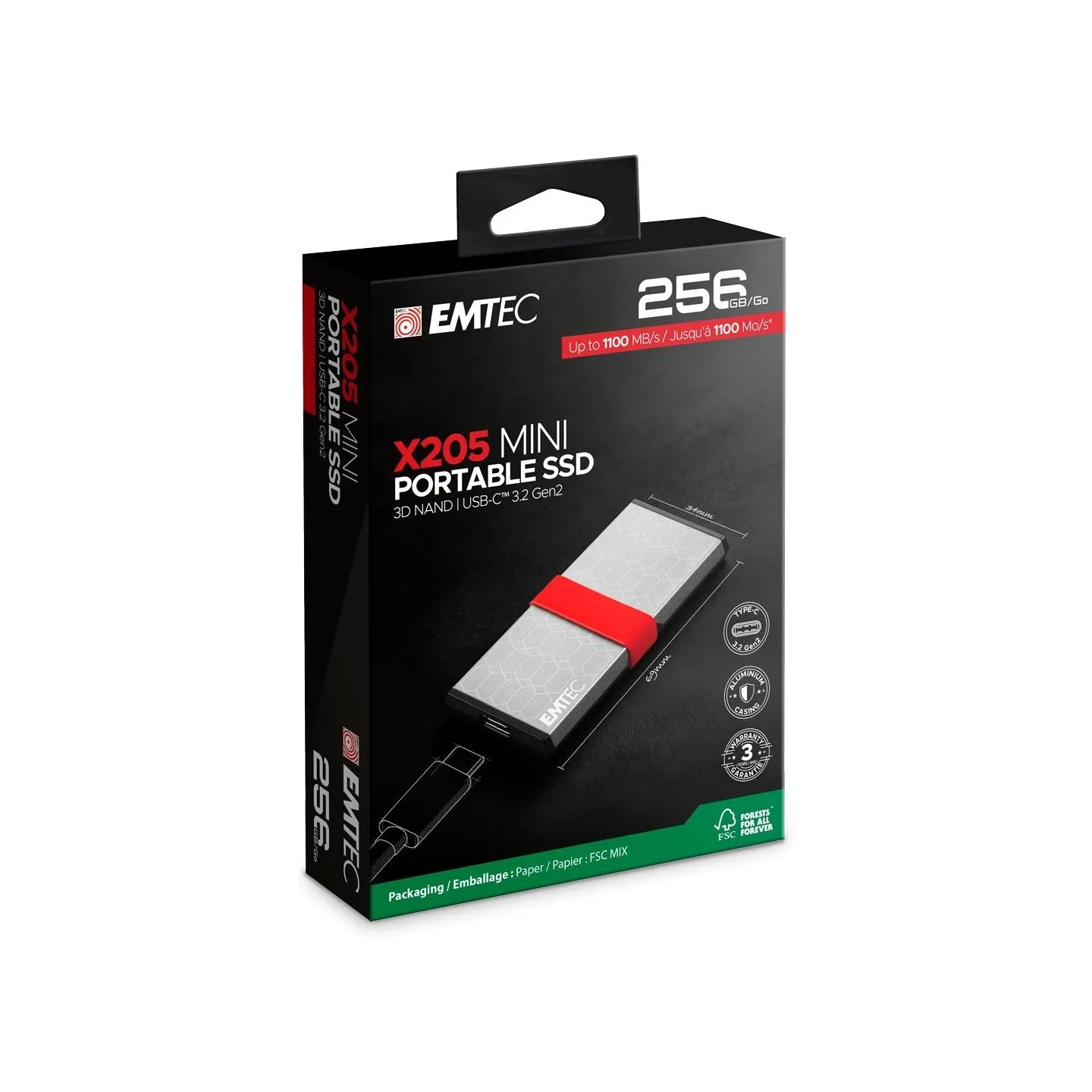 Emtec SSD 3D NAND/USB-C 3.2Gen2 X205 256GB Mini Portable SSD