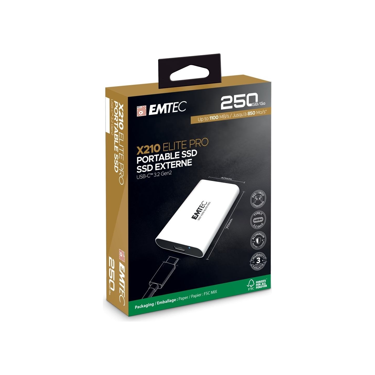 Emtec SSD 3.2Gen2 X210 Elite Pro 250 GB Portable