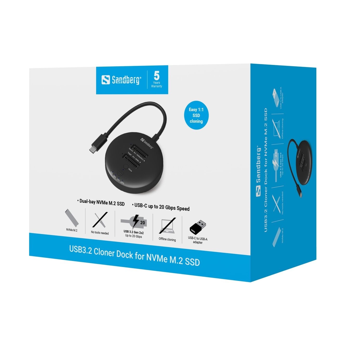Sandberg 136-72 USB 3,2 Cloner Dock for NVMe M.2 SSD