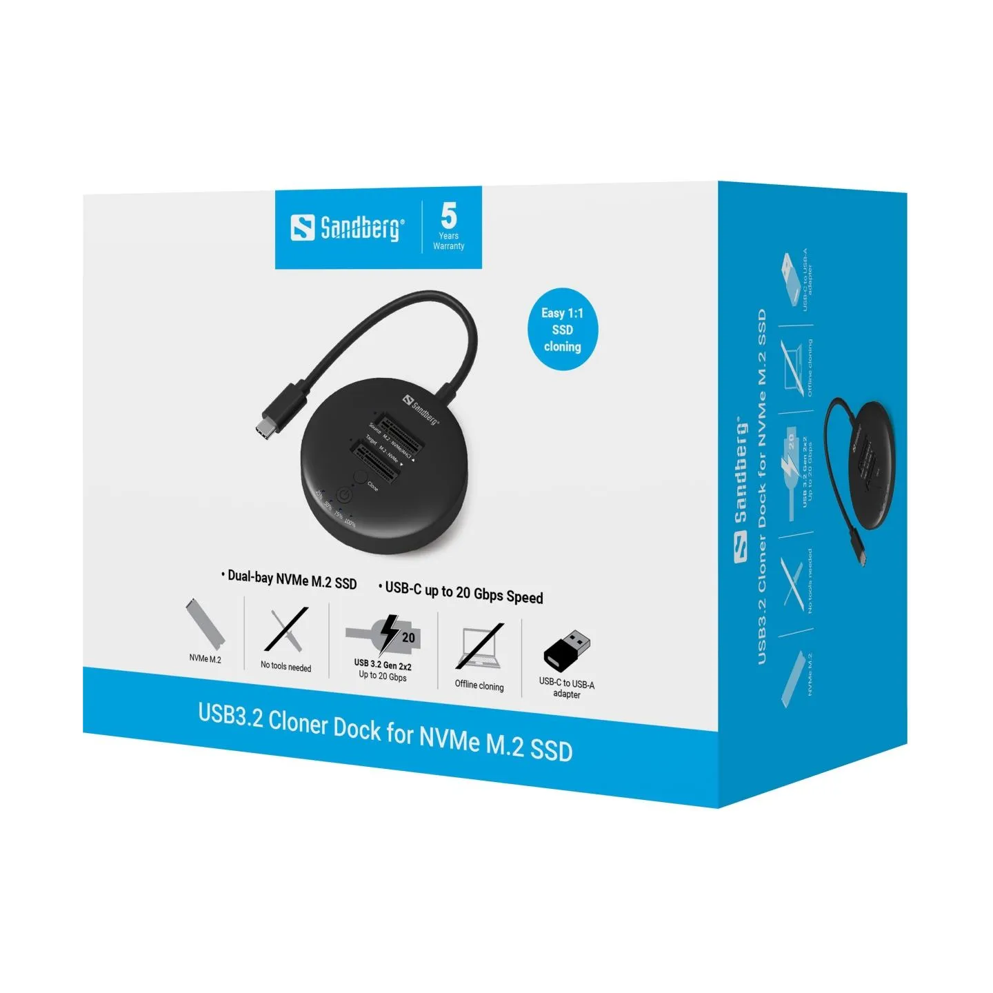 Sandberg 136-72 USB 3,2 Cloner Dock for NVMe M.2 SSD