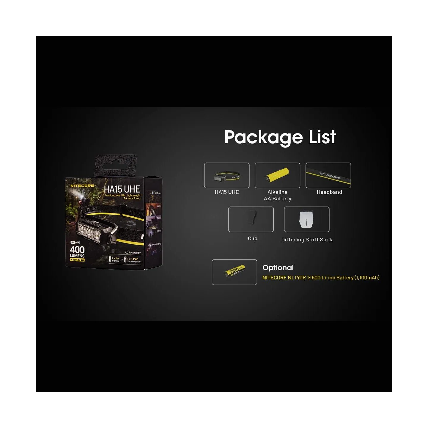 Nitecore HEADLAMP H SERIES 400 LUMENS/HA15 UHE NITECORE