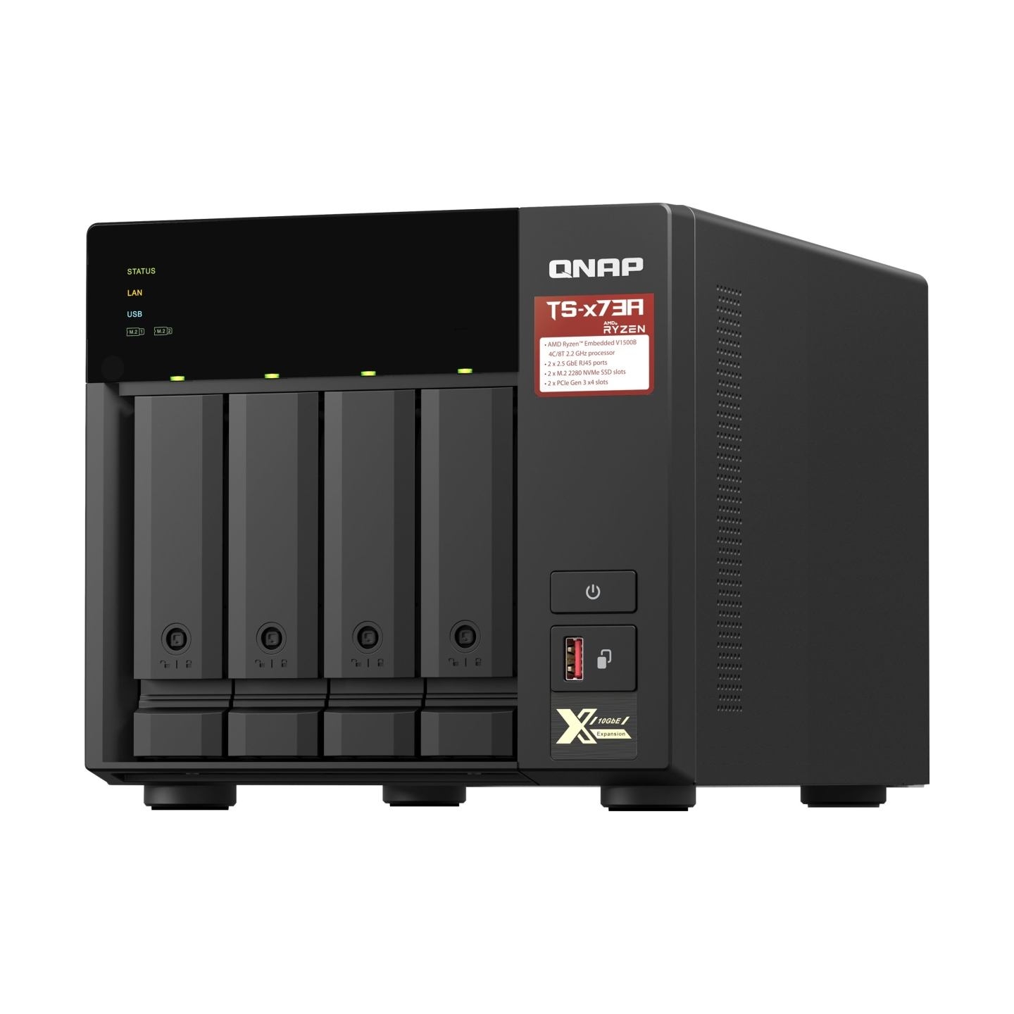 Qnap | 4-Bay QTS and QuTS hero NAS | TS-473A-8G | Up to 4 HDD/SSD Hot-Swap | AMD Ryzen | Ryzen V1500B Quad-Core | Processor freq