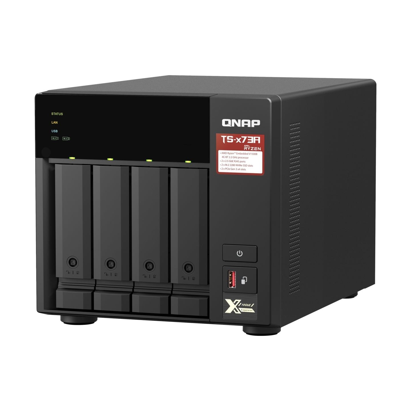 Qnap | 4-Bay QTS and QuTS hero NAS | TS-473A-8G | Up to 4 HDD/SSD Hot-Swap | AMD Ryzen | Ryzen V1500B Quad-Core | Processor freq