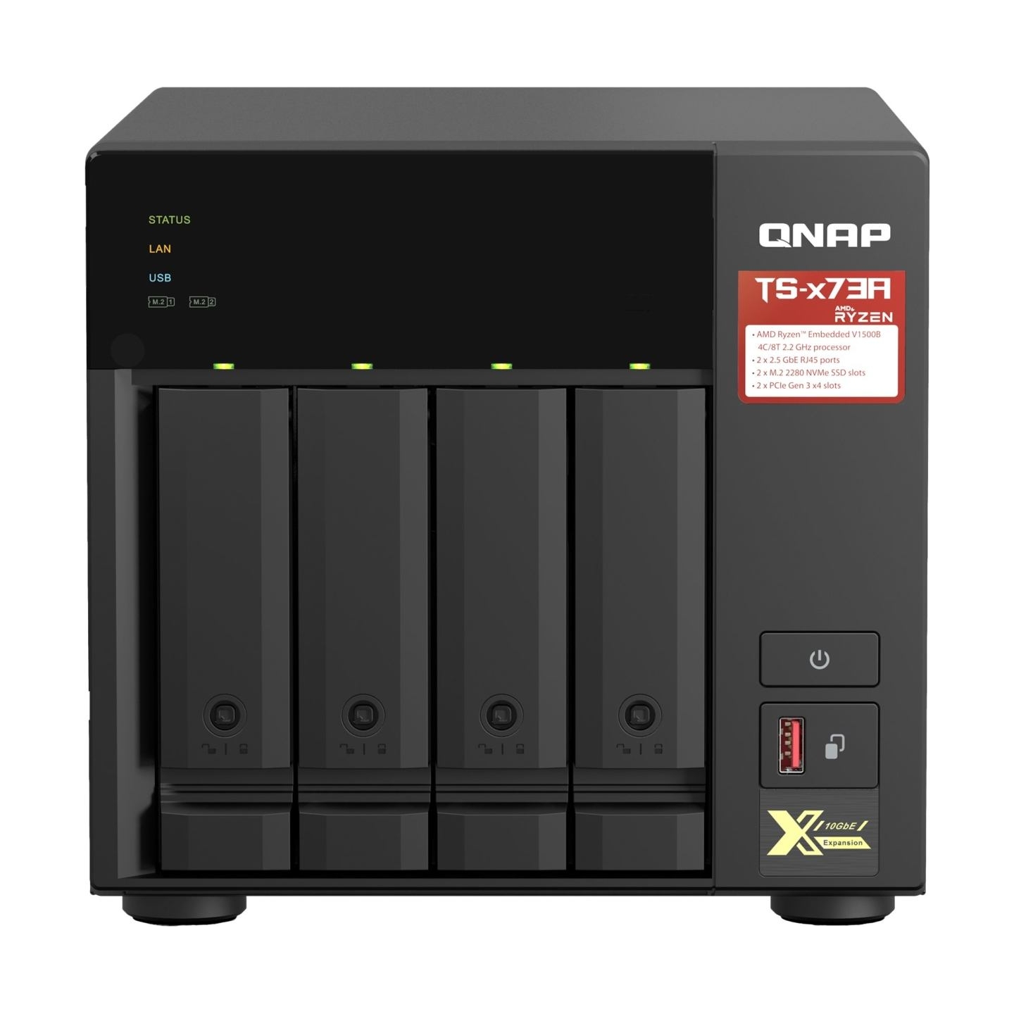 Qnap | 4-Bay QTS and QuTS hero NAS | TS-473A-8G | Up to 4 HDD/SSD Hot-Swap | AMD Ryzen | Ryzen V1500B Quad-Core | Processor freq