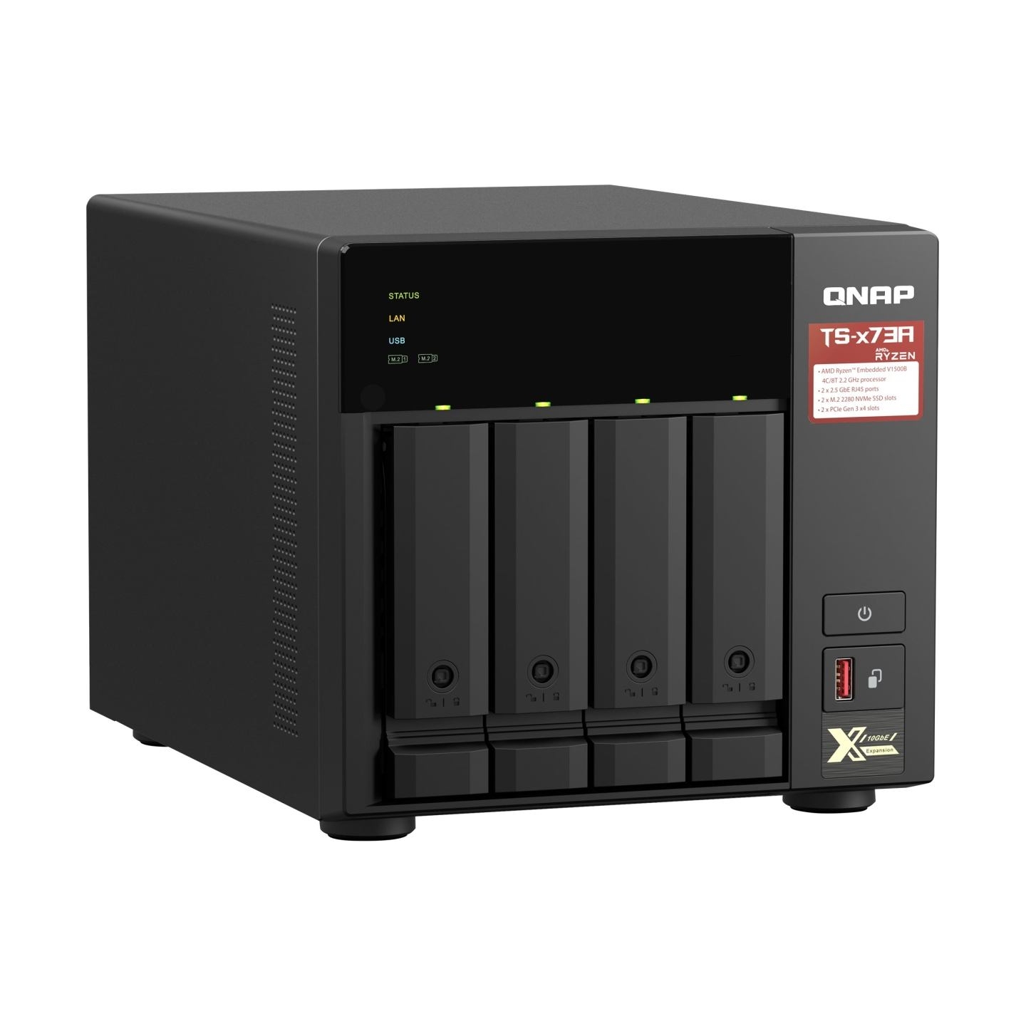 Qnap | 4-Bay QTS and QuTS hero NAS | TS-473A-8G | Up to 4 HDD/SSD Hot-Swap | AMD Ryzen | Ryzen V1500B Quad-Core | Processor freq