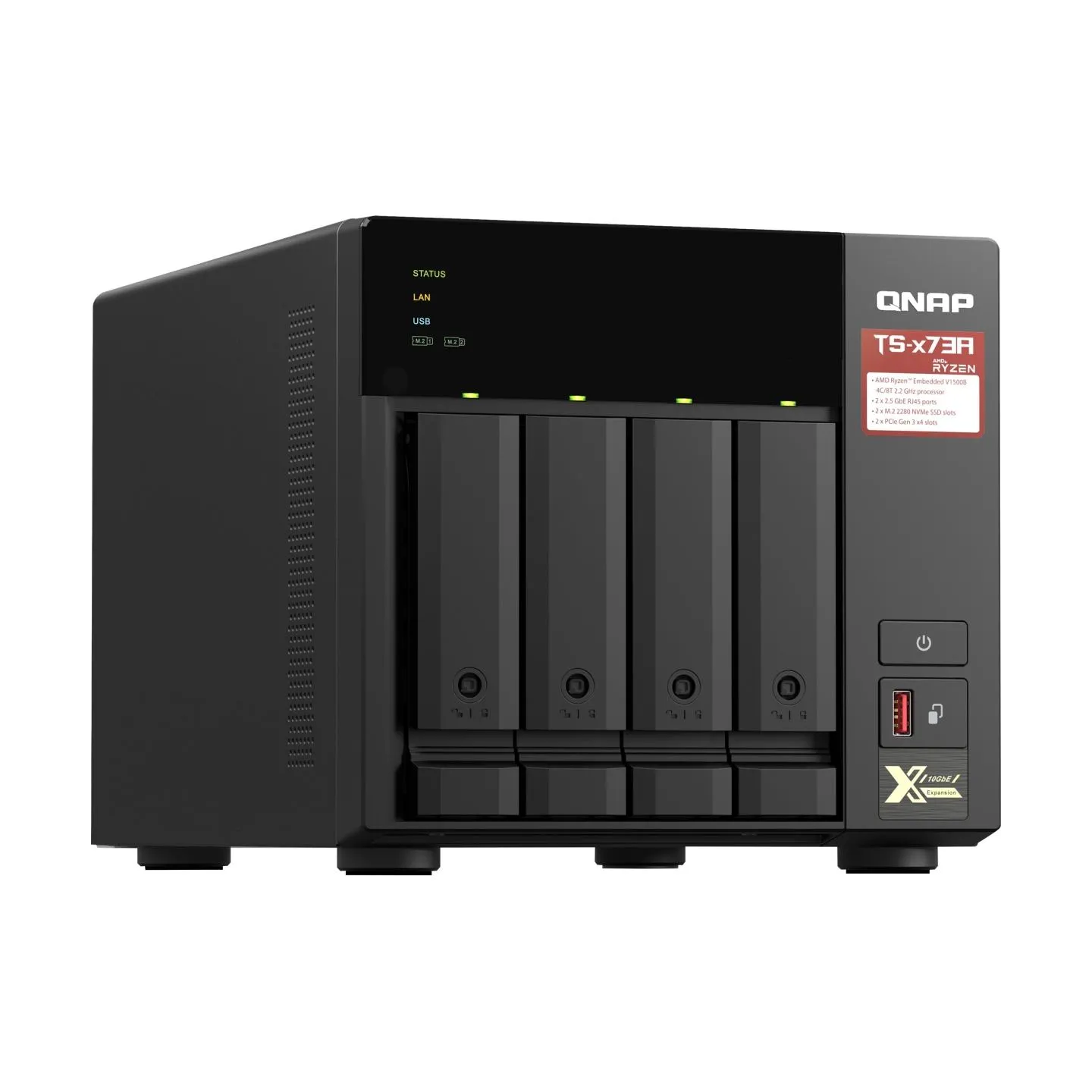 Qnap | 4-Bay QTS and QuTS hero NAS | TS-473A-8G | Up to 4 HDD/SSD Hot-Swap | AMD Ryzen | Ryzen V1500B Quad-Core | Processor freq