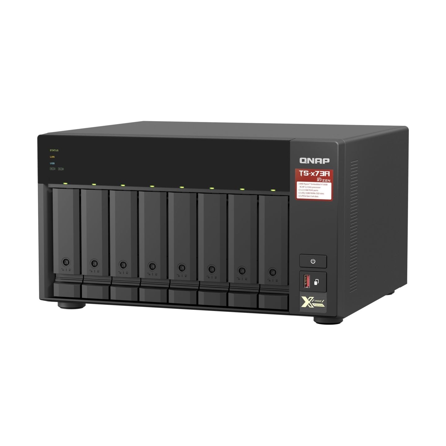 Qnap | 8-Bay QTS and QuTS hero NAS | TS-873A-8G | Up to 8 HDD/SSD Hot-Swap | AMD Ryzen | Ryzen V1500B Quad-Core | Processor freq