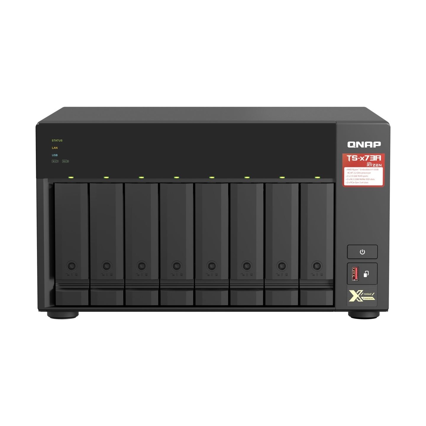 Qnap | 8-Bay QTS and QuTS hero NAS | TS-873A-8G | Up to 8 HDD/SSD Hot-Swap | AMD Ryzen | Ryzen V1500B Quad-Core | Processor freq