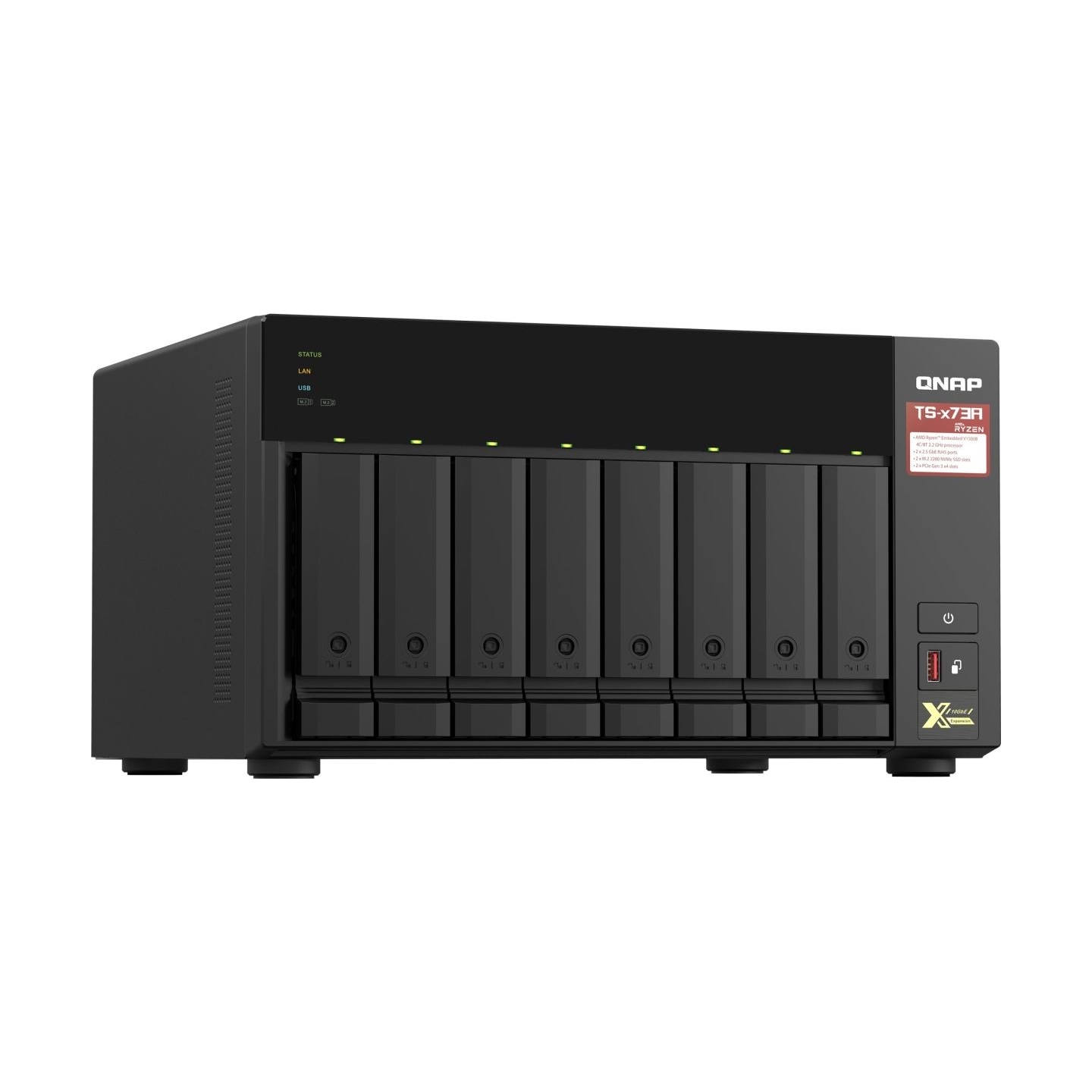 Qnap | 8-Bay QTS and QuTS hero NAS | TS-873A-8G | Up to 8 HDD/SSD Hot-Swap | AMD Ryzen | Ryzen V1500B Quad-Core | Processor freq