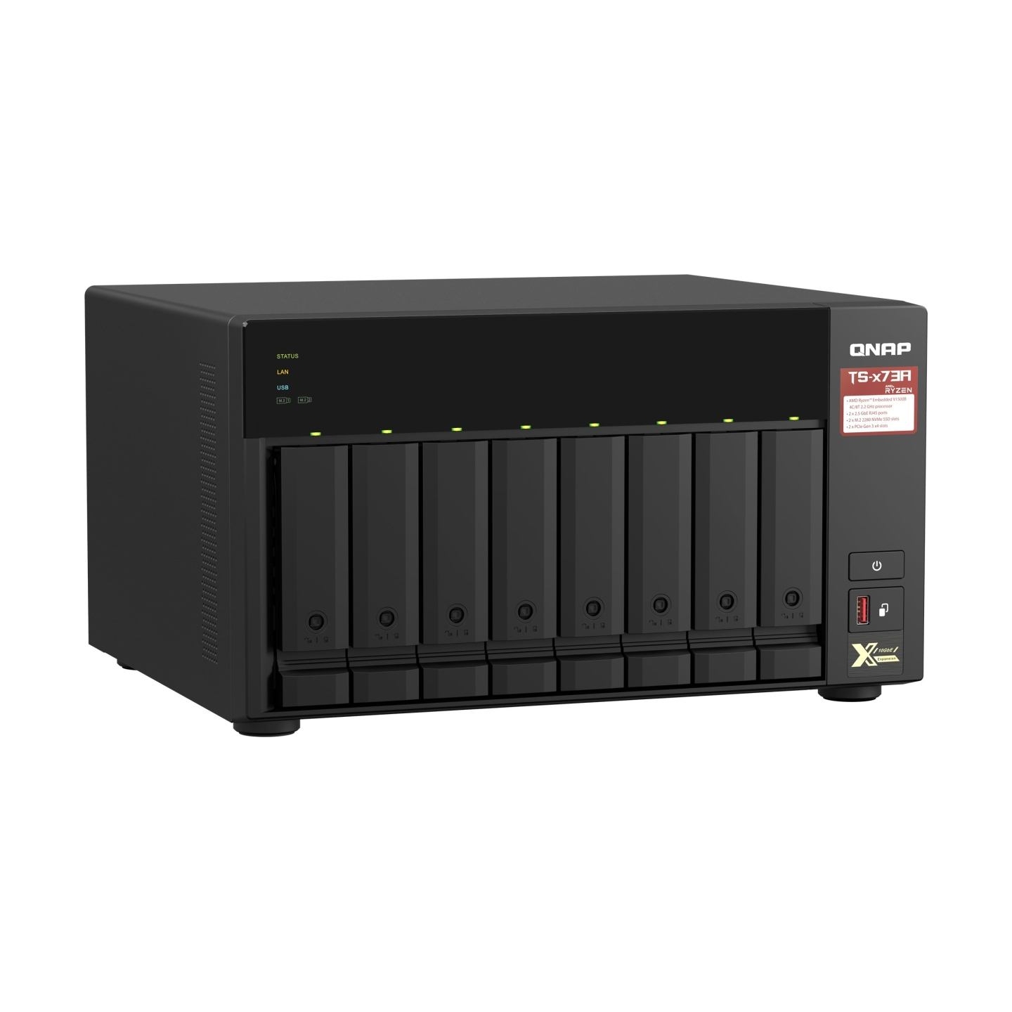 Qnap | 8-Bay QTS and QuTS hero NAS | TS-873A-8G | Up to 8 HDD/SSD Hot-Swap | AMD Ryzen | Ryzen V1500B Quad-Core | Processor freq