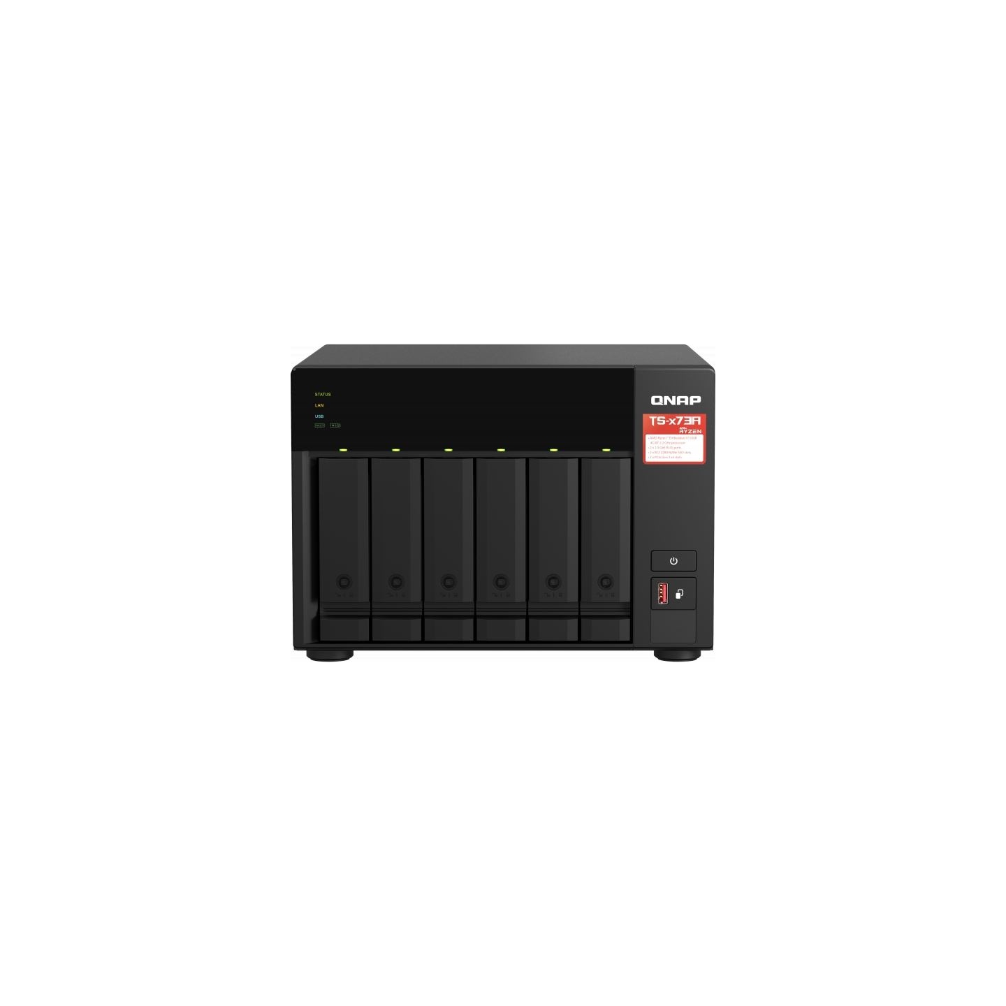 Qnap | 6-Bay QTS and QuTS hero NAS | TS-673A-8G | Up to 6 HDD/SSD Hot-Swap | AMD Ryzen | Ryzen V1500B Quad-Core | Processor freq