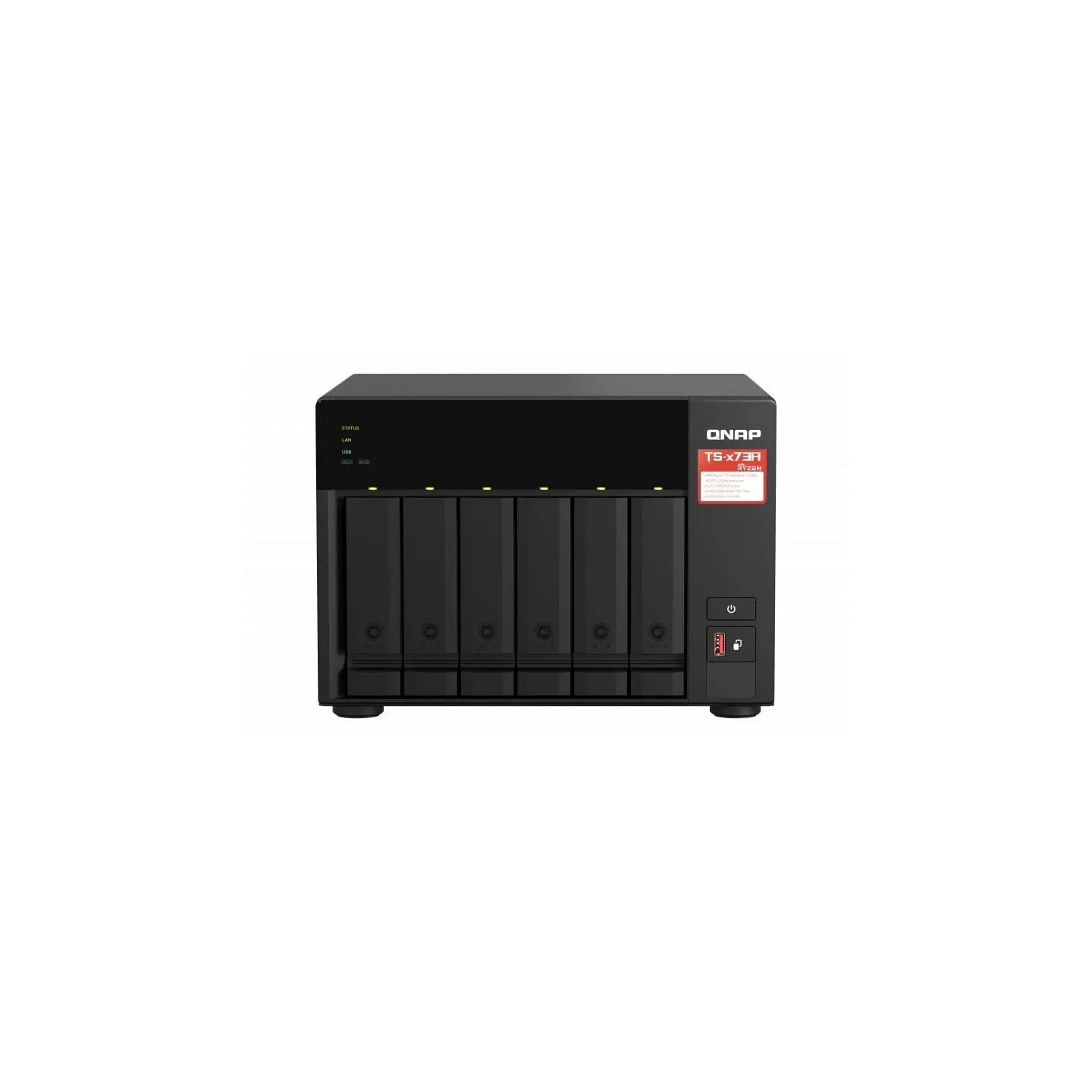 Qnap | 6-Bay QTS and QuTS hero NAS | TS-673A-8G | Up to 6 HDD/SSD Hot-Swap | AMD Ryzen | Ryzen V1500B Quad-Core | Processor freq