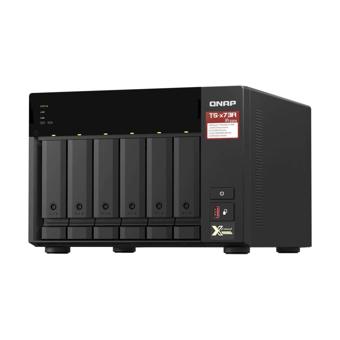 Qnap | 6-Bay QTS and QuTS hero NAS | TS-673A-8G | Up to 6 HDD/SSD Hot-Swap | AMD Ryzen | Ryzen V1500B Quad-Core | Processor freq
