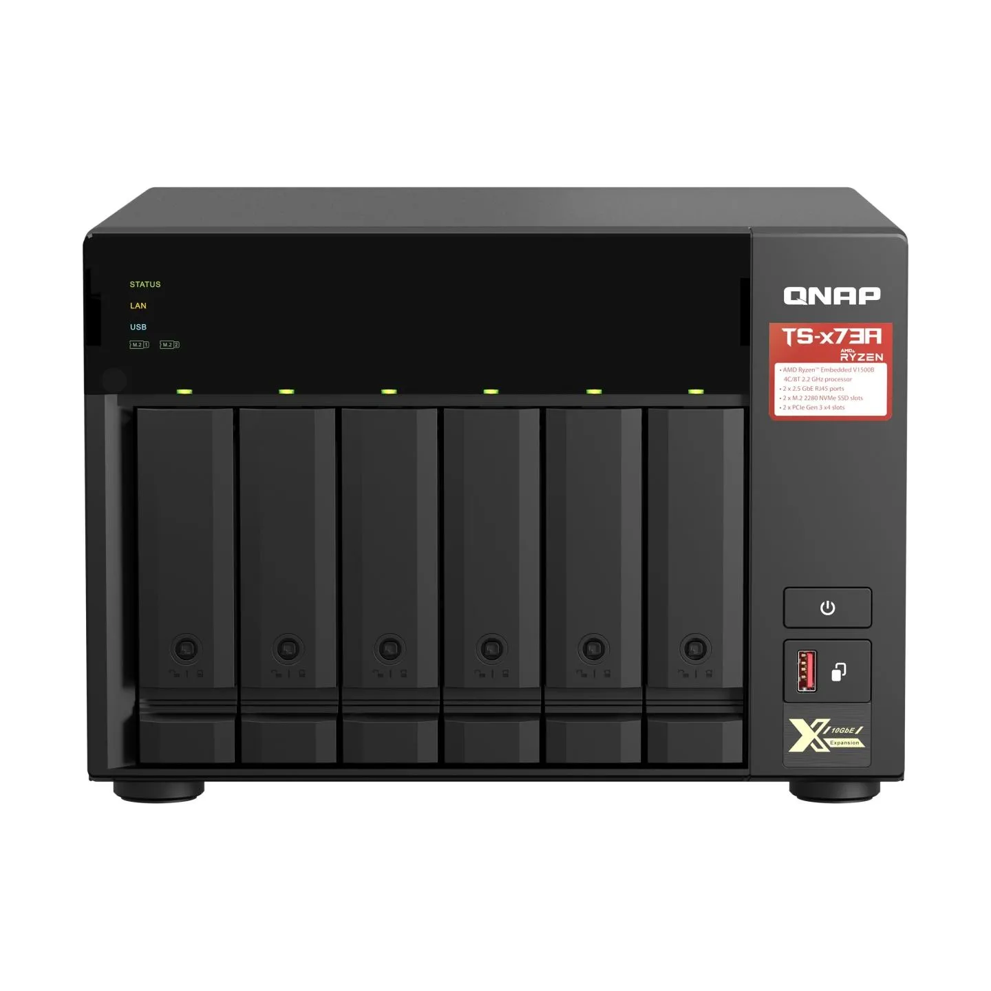 Qnap | 6-Bay QTS and QuTS hero NAS | TS-673A-8G | Up to 6 HDD/SSD Hot-Swap | AMD Ryzen | Ryzen V1500B Quad-Core | Processor freq
