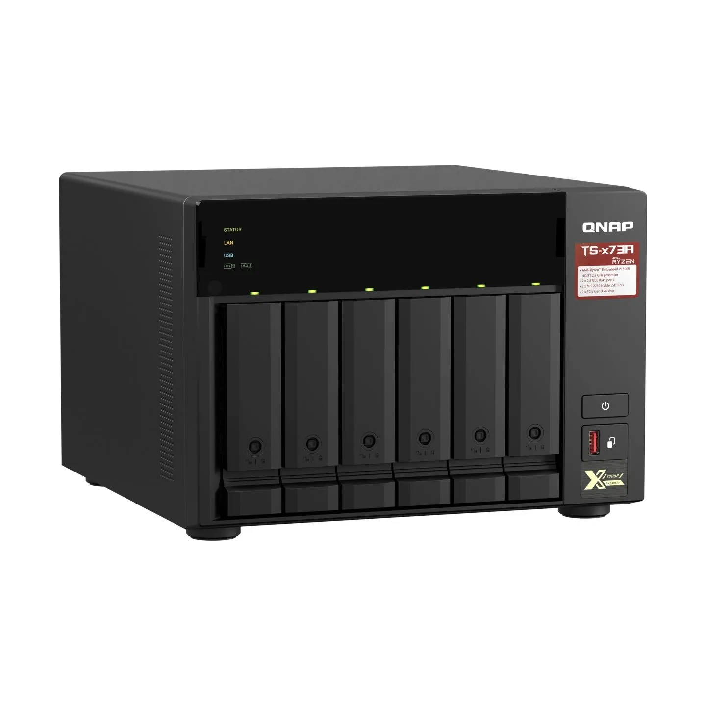 Qnap | 6-Bay QTS and QuTS hero NAS | TS-673A-8G | Up to 6 HDD/SSD Hot-Swap | AMD Ryzen | Ryzen V1500B Quad-Core | Processor freq
