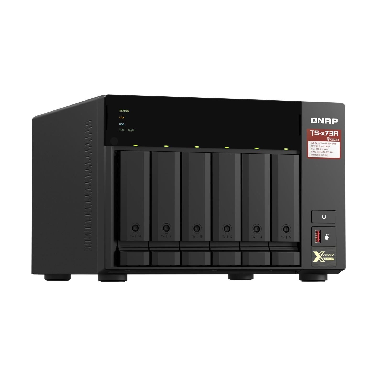 Qnap | 6-Bay QTS and QuTS hero NAS | TS-673A-8G | Up to 6 HDD/SSD Hot-Swap | AMD Ryzen | Ryzen V1500B Quad-Core | Processor freq