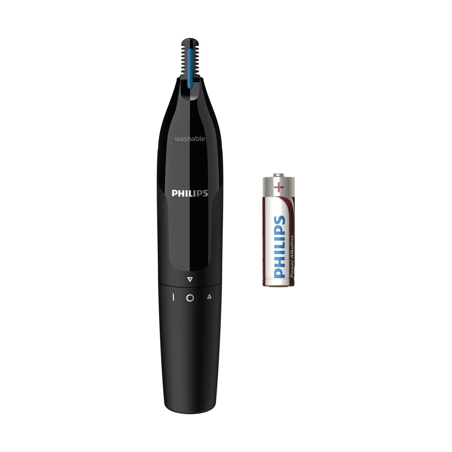 Philips Nose & ear trimmer NT1650/16 100% waterproof, Dual-sided protective guard system, Rotating switch, AA-battery included /
