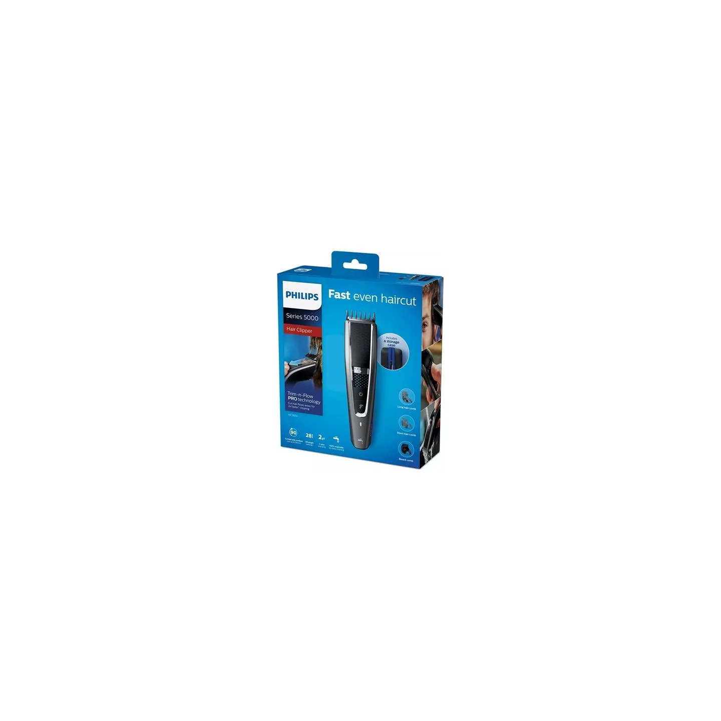 Philips Hairclipper series 5000 Washable hair clipper HC5650/15 Trim-n-Flow PRO technology 28 length settings (0.5-28mm) 90 min 