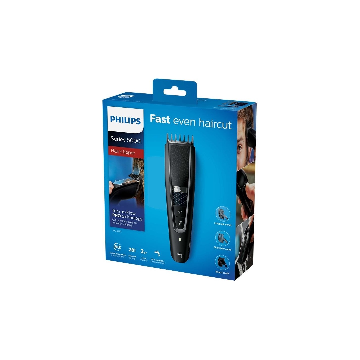 Philips Hairclipper series 5000 Washable hair clipper HC5632/15 Trim-n-Flow PRO technology 28 length settings (0.5-28mm) / HC563