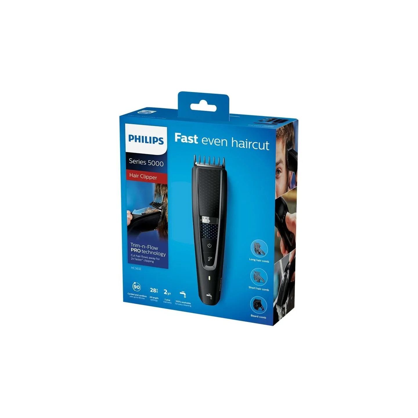 Philips Hairclipper series 5000 Washable hair clipper HC5632/15 Trim-n-Flow PRO technology 28 length settings (0.5-28mm) / HC563