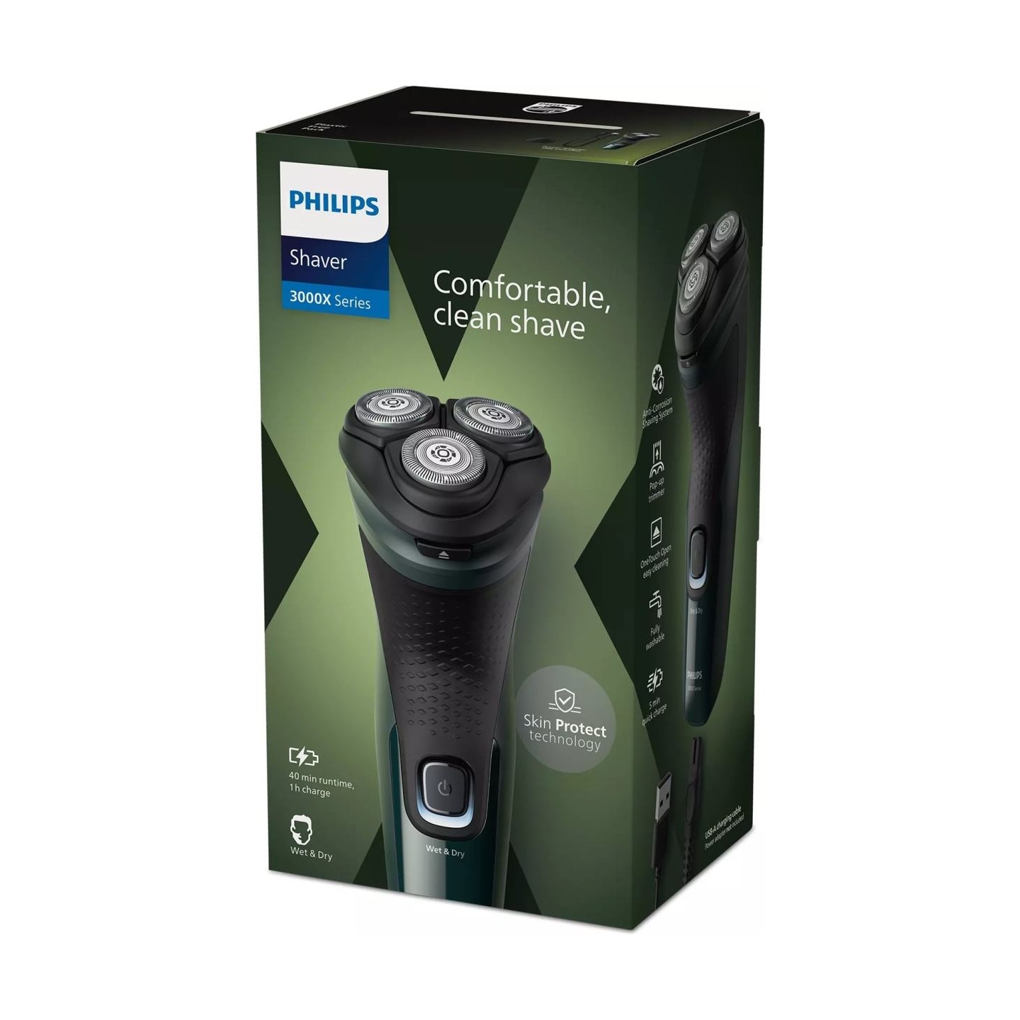 Philips Wet or Dry electric shaver X3002/00, Wet&Dry, PowerCut Blade System, 4D Flex Heads, 40min shaving / 1h charge, 5min Quic