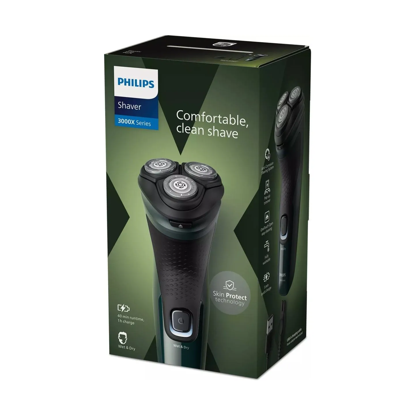 Philips Wet or Dry electric shaver X3002/00, Wet&Dry, PowerCut Blade System, 4D Flex Heads, 40min shaving / 1h charge, 5min Quic