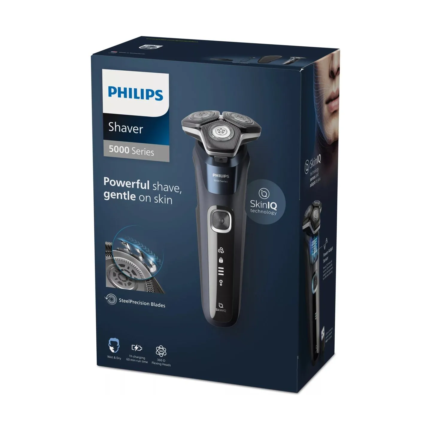 Philips Series 5000 wet and dry electric shaver S5885/35, SkinIQ, SteelPrecision blades, 360-D flexible heads, PowerAdapt Sensor