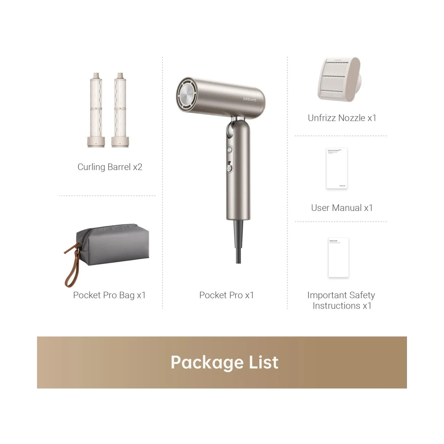 Dreame HAIR DRYER POCKET PRO/AHD51 PRO-TITANIUM GOLD DREAME