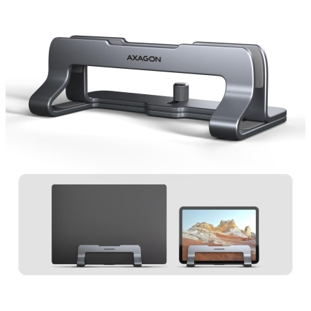 Axagon STND-VG vertical stand for laptops and tablets. Aluminum stand for vertical insertion of laptops sized 10-17.3. Adjustabl
