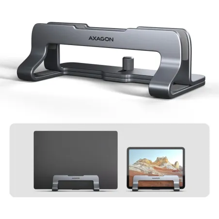 Axagon STND-VG vertical stand for laptops and tablets. Aluminum stand for vertical insertion of laptops sized 10-17.3. Adjustabl