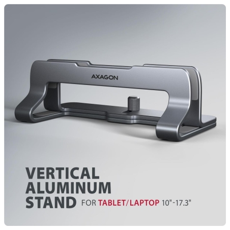 Axagon STND-VG vertical stand for laptops and tablets. Aluminum stand for vertical insertion of laptops sized 10-17.3. Adjustabl