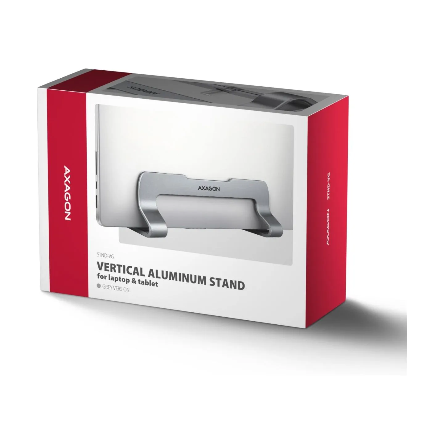 Axagon STND-VG vertical stand for laptops and tablets. Aluminum stand for vertical insertion of laptops sized 10-17.3. Adjustabl