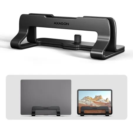Axagon STND-VB vertical stand for laptops and tablets. Aluminum stand for vertical insertion of laptops sized 10-17.3. Adjustabl