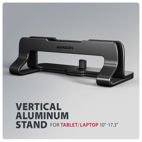 Axagon STND-VB vertical stand for laptops and tablets. Aluminum stand for vertical insertion of laptops sized 10-17.3. Adjustabl