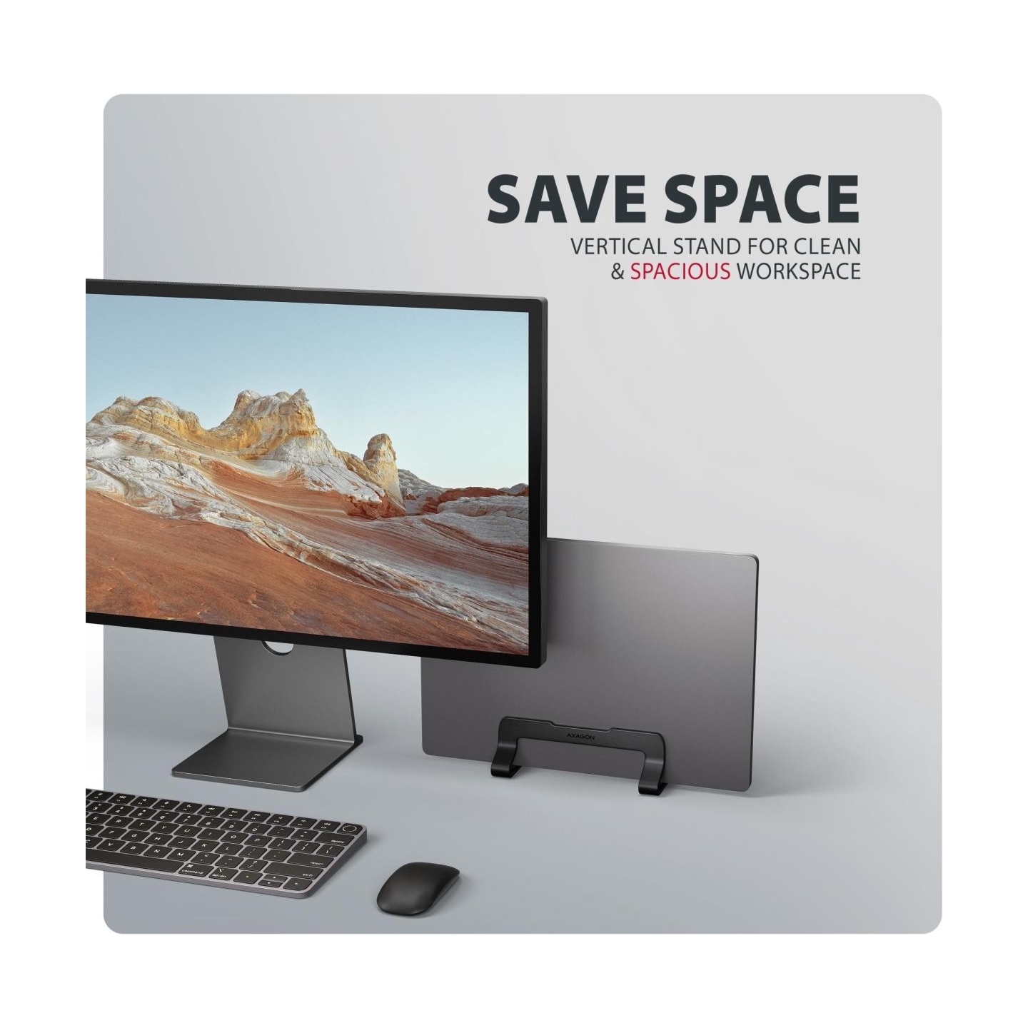 Axagon STND-VB vertical stand for laptops and tablets. Aluminum stand for vertical insertion of laptops sized 10-17.3. Adjustabl