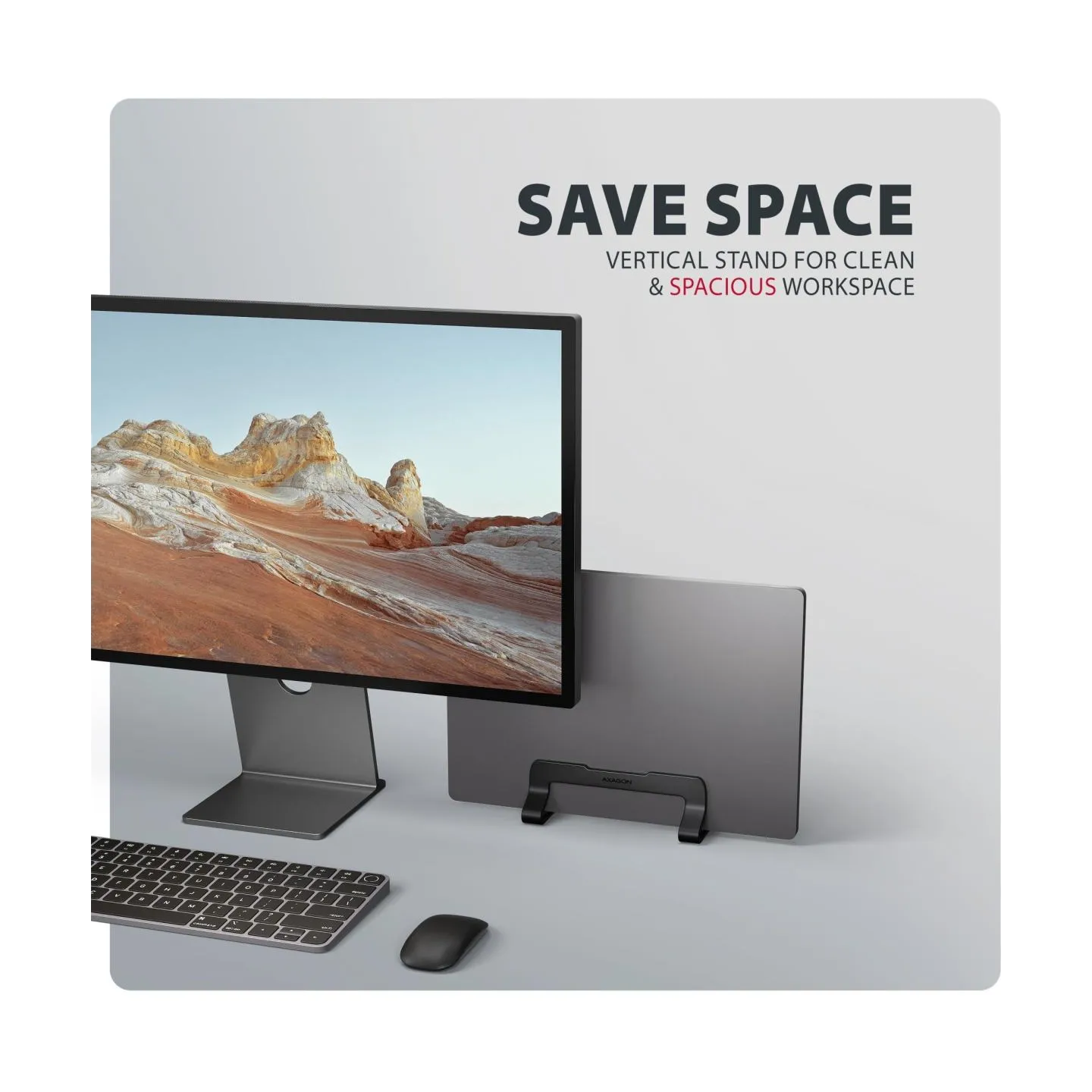 Axagon STND-VB vertical stand for laptops and tablets. Aluminum stand for vertical insertion of laptops sized 10-17.3. Adjustabl
