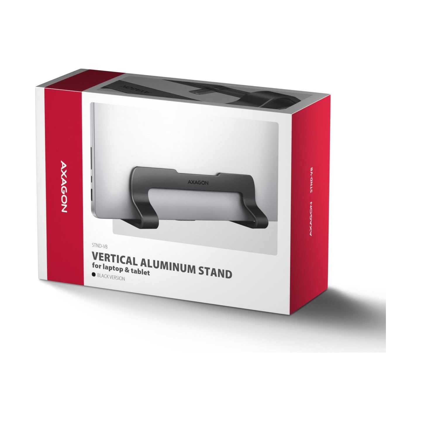 Axagon STND-VB vertical stand for laptops and tablets. Aluminum stand for vertical insertion of laptops sized 10-17.3. Adjustabl