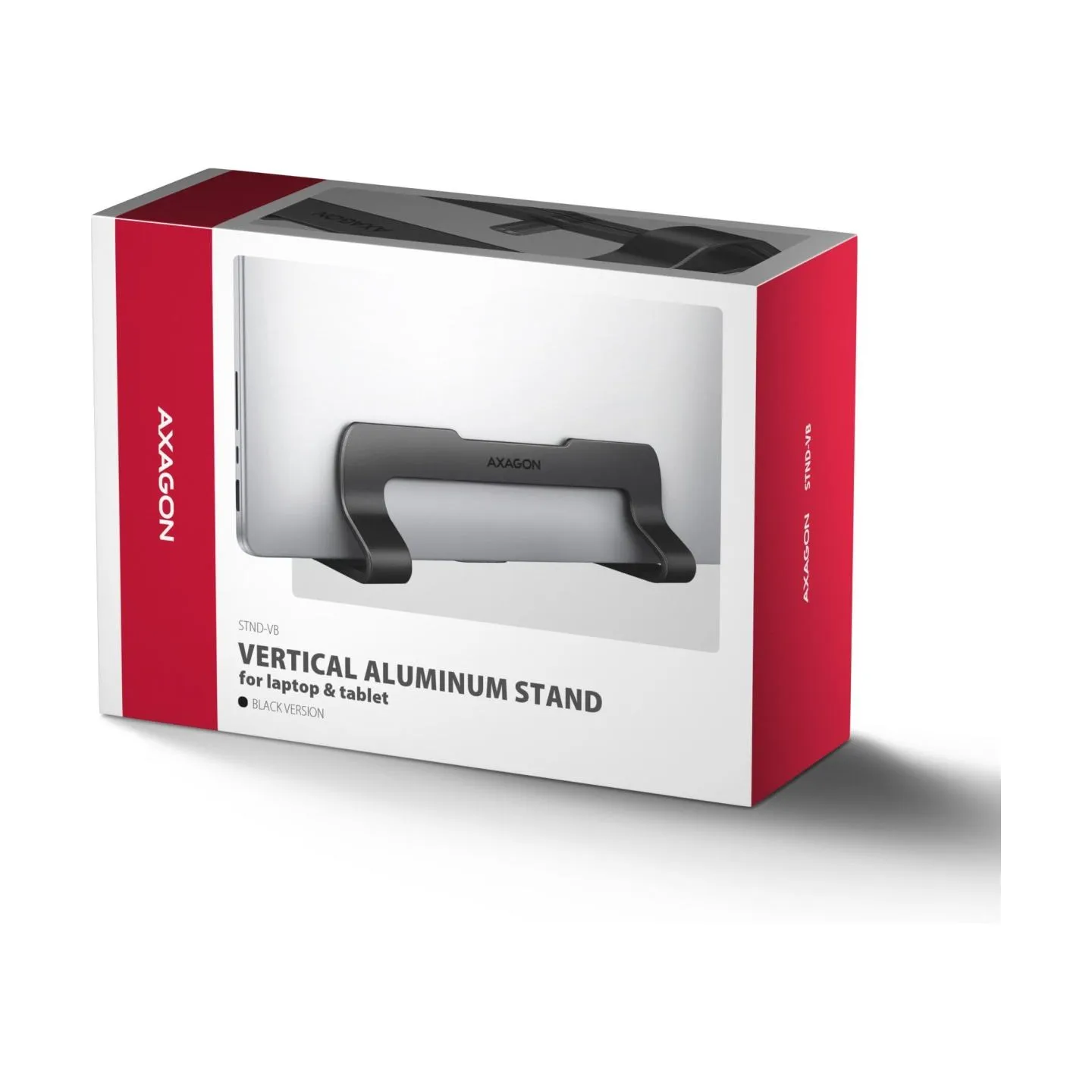 Axagon STND-VB vertical stand for laptops and tablets. Aluminum stand for vertical insertion of laptops sized 10-17.3. Adjustabl