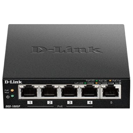 D-Link | Switch | DGS-1005P | Unmanaged | Desktop | Gigabit Ethernet (copper) ports quantity 5 | Power over Ethernet (PoE) ports