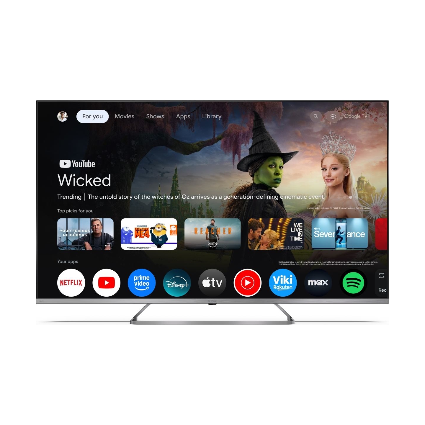 Sharp 4K QLED MiniLED TV | 50JP7265E | 50 | Smart TV | Google TV | UHD | Silver