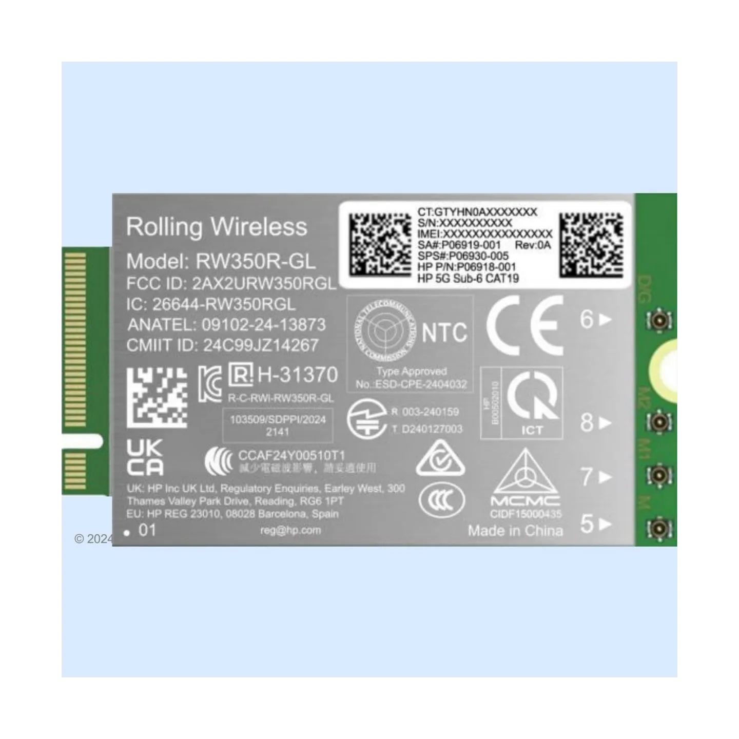 HP 5G Modem m.2 WWAN 4G/5G Sub-6 GHz FM350-GL Mobile Broadband Cellular (compatible with WWAN-ready EliteBook 8 X - G1i G1a - 13